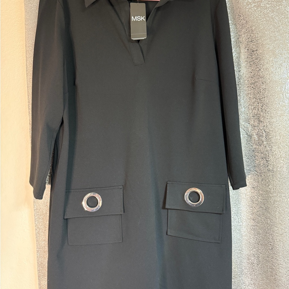 MSK Black Long Sleeve Dress with Pocket Accents